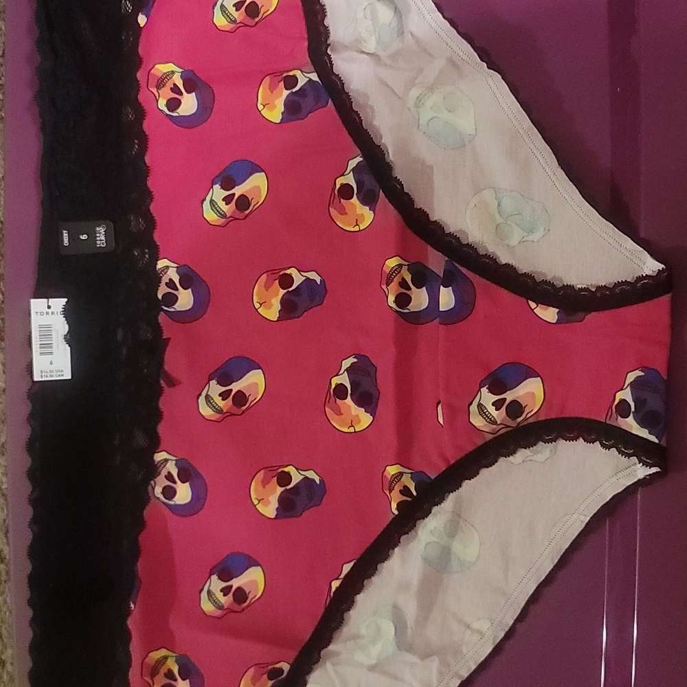 TORRID CURVE COLLECTION RAINBOW SKULL PRINT CHEEKY PANTY: PINK/BLACK: NWT: SZ 6